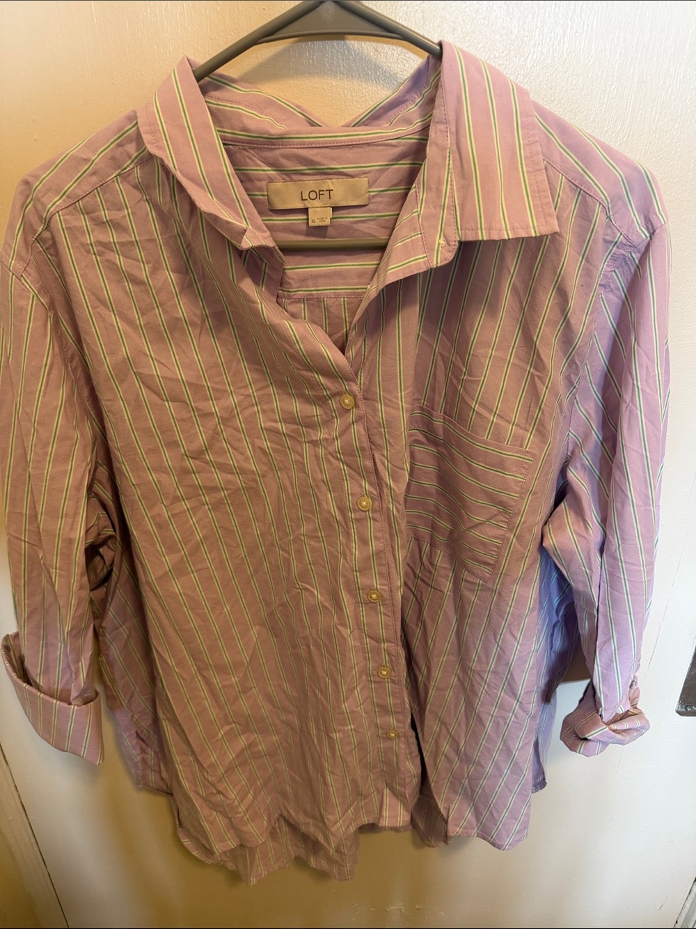 LOFT Lavender Stripe Button-Up Shirt